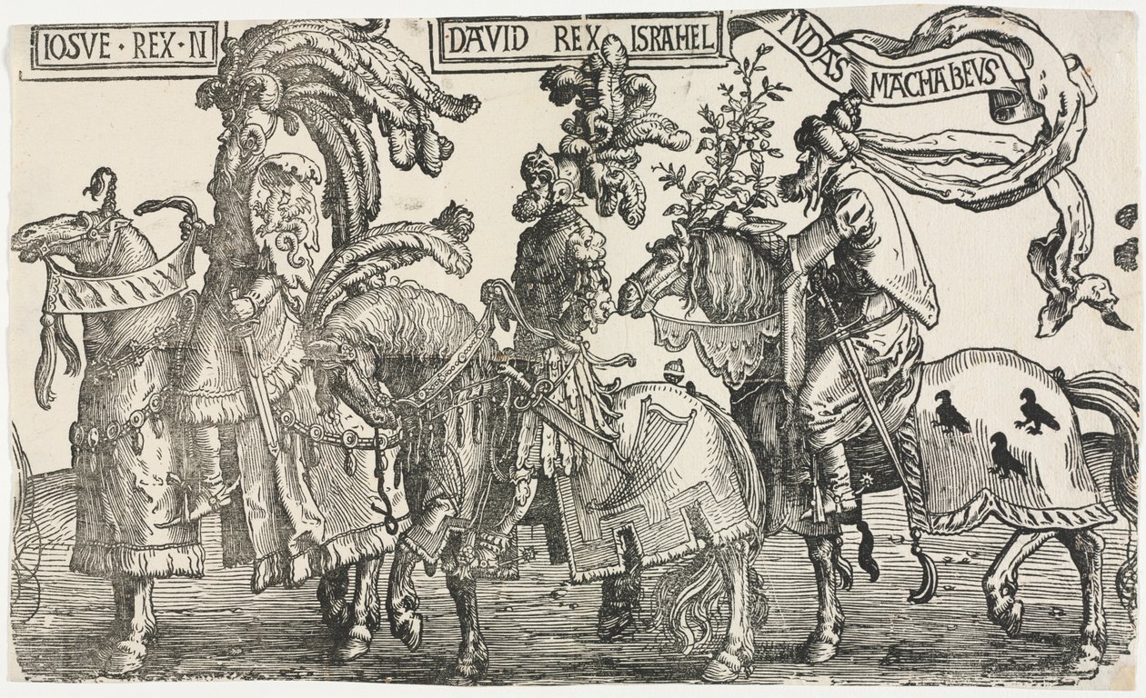 De negen helden: Jozua, David, Judas Maccabeüs door Lucas van Leyden