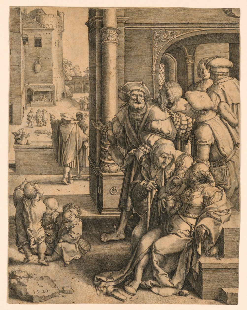 De Dichter Vergilius Opgehangen in een Mand door Lucas van Leyden