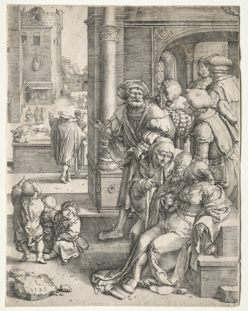 De Dichter Vergilius Opgehangen in een Mand door Lucas van Leyden