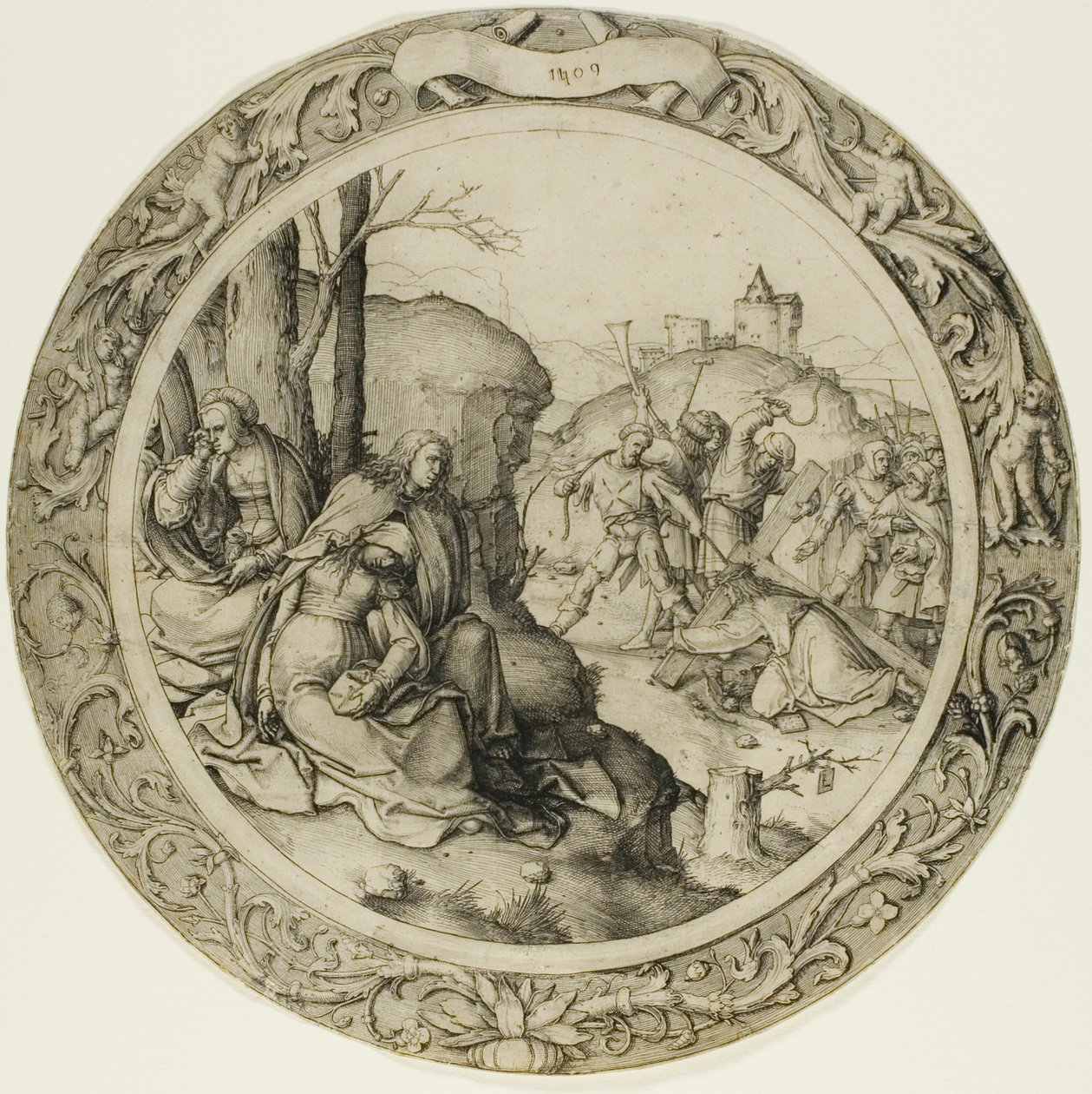 De ronde passie: Christus draagt het kruis door Lucas van Leyden