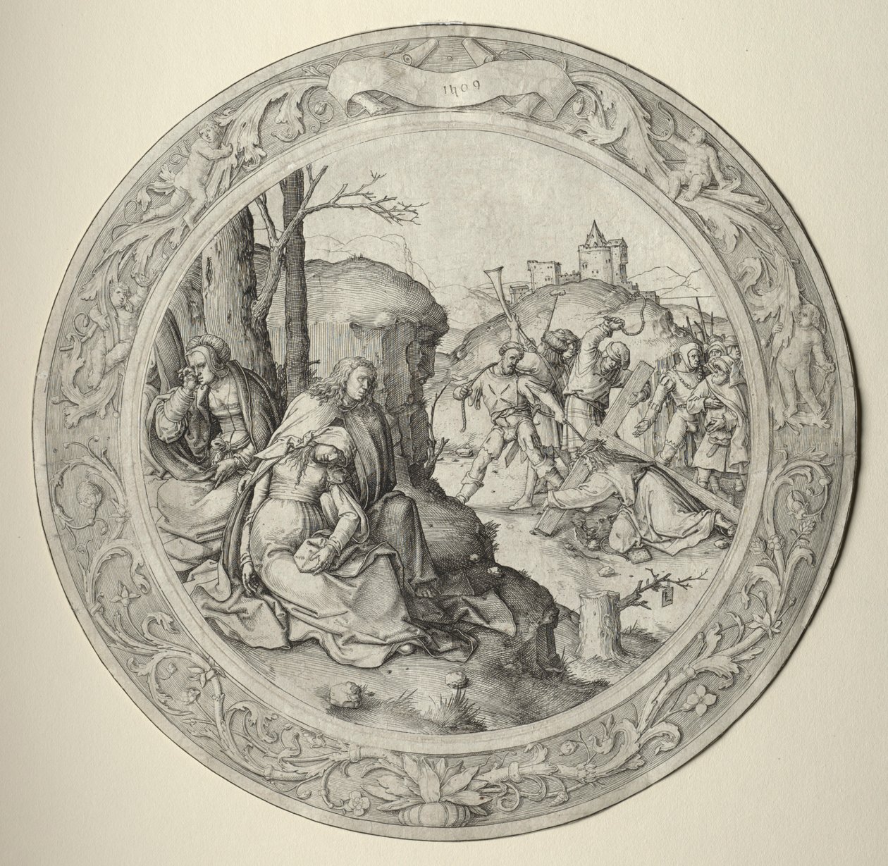 De ronde passie: Christus draagt het kruis door Lucas van Leyden