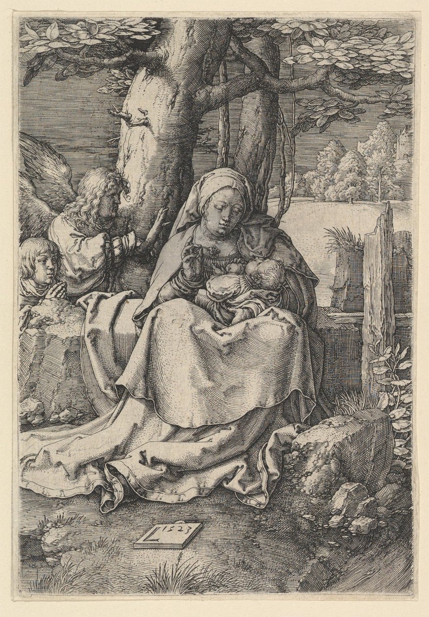 De Maagd en het Kind met twee engelen, 1523 door Lucas van Leyden