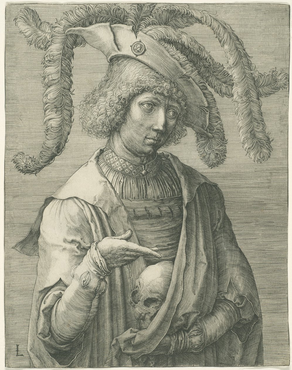 Jonge man met schedel door Lucas van Leyden