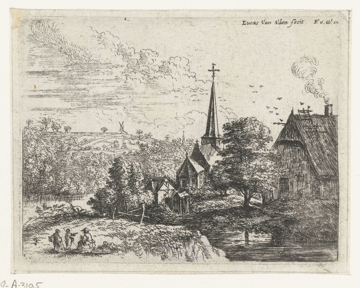 Dorp gelegen aan een rivier door Lucas van Uden