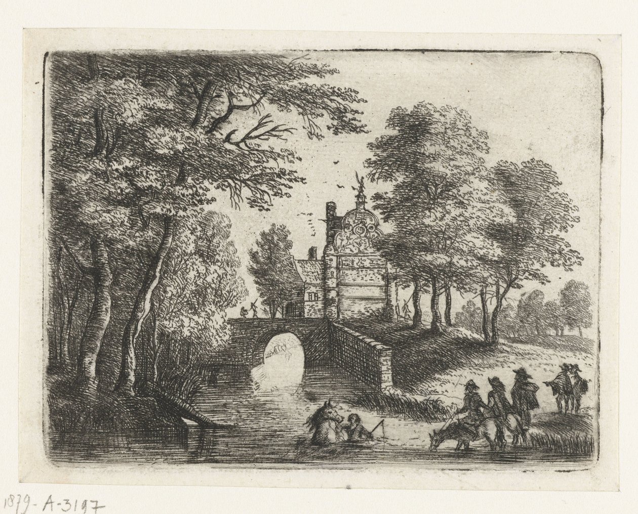 Landschap met een rivier, een brug en ruiters Kleine landschappen (serie) door Lucas van Uden