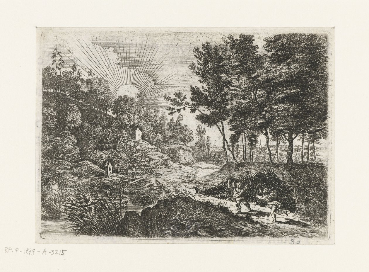 Landschap met twee putti (Vijf landschappen) door Lucas van Uden