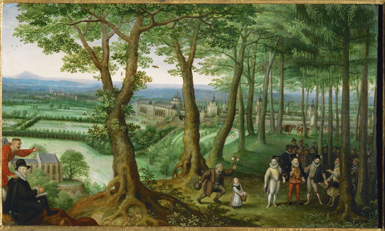 Wandeling van keizer Rudolf II in de (schilderij op hout) door Lucas van Valckenborch