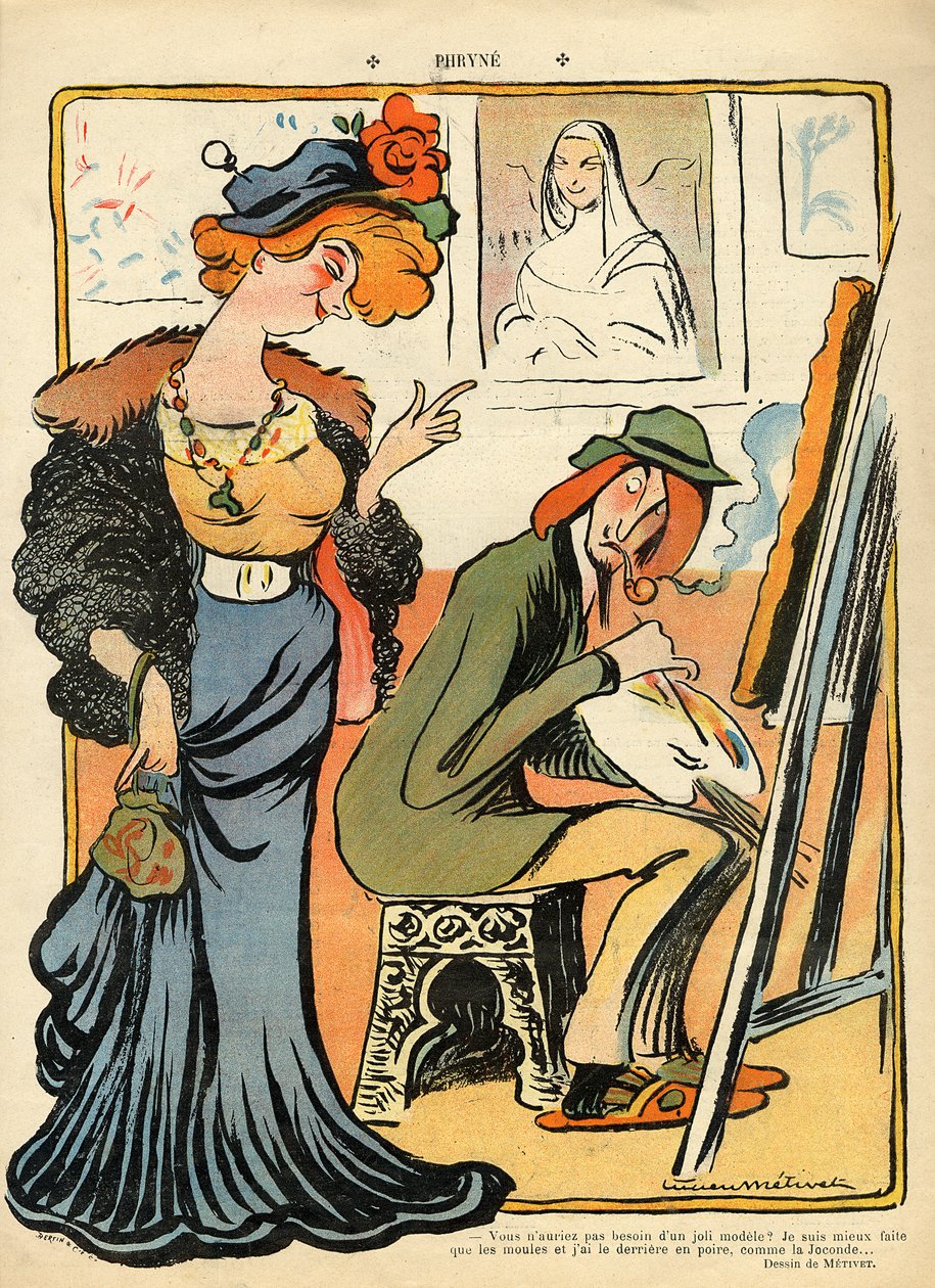 Phryne: karikatuur van een kunstenaarsmodel, van de achteromslag van 