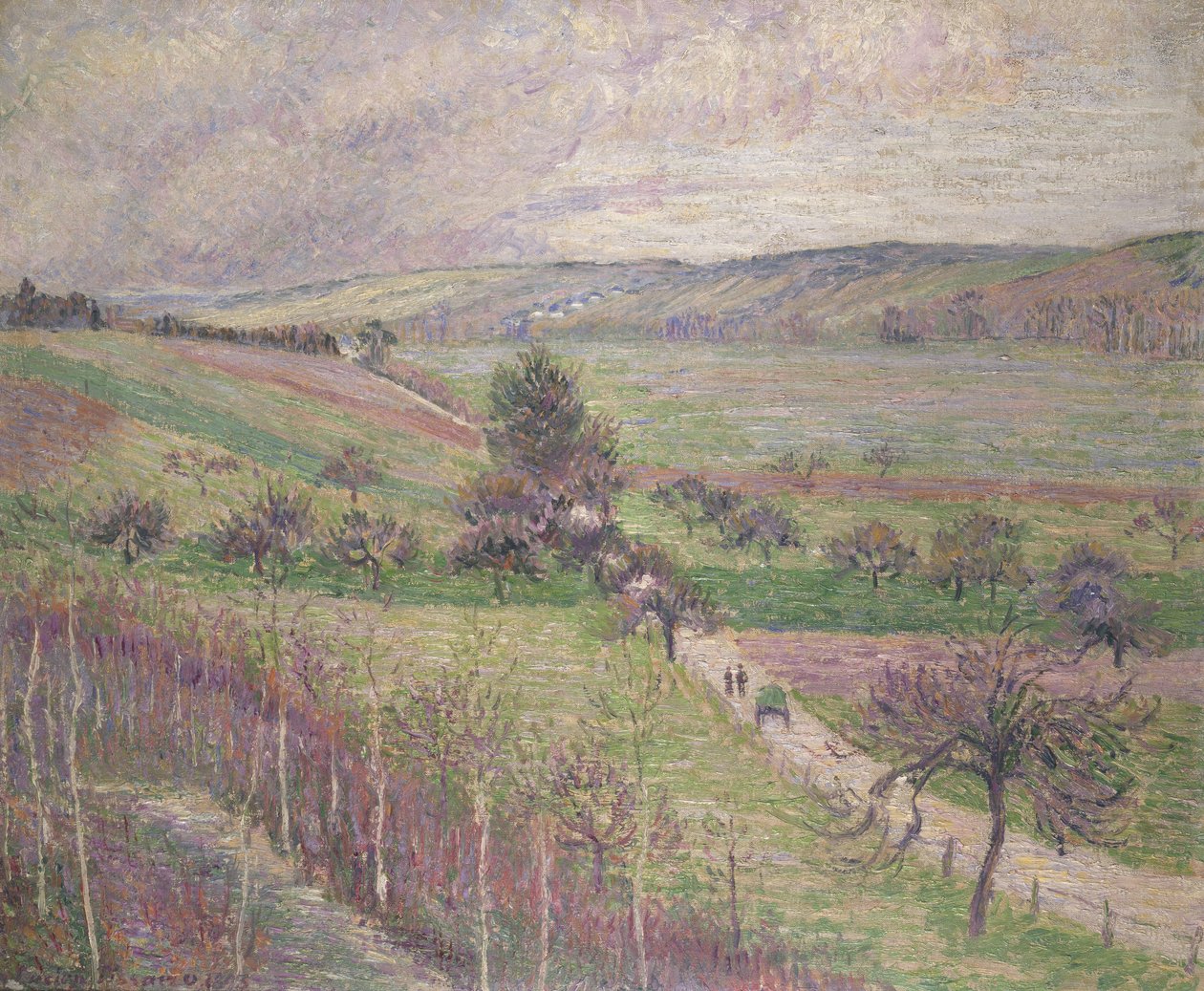 De Thierceville-weg, vroege lente, 1893 door Lucien Pissarro