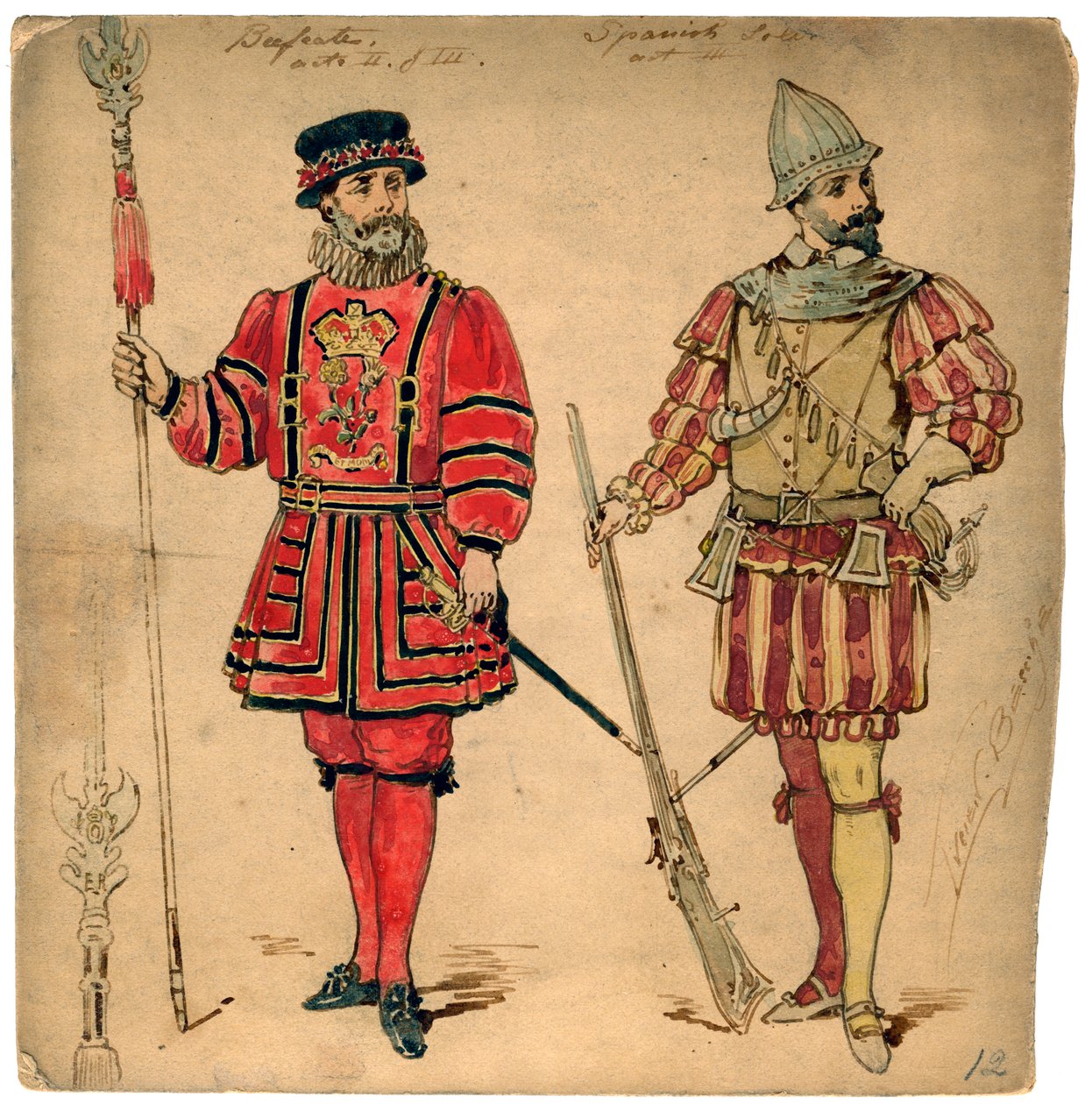 Beefeater en Spaanse soldaat, 19e eeuw door Lucien Besche