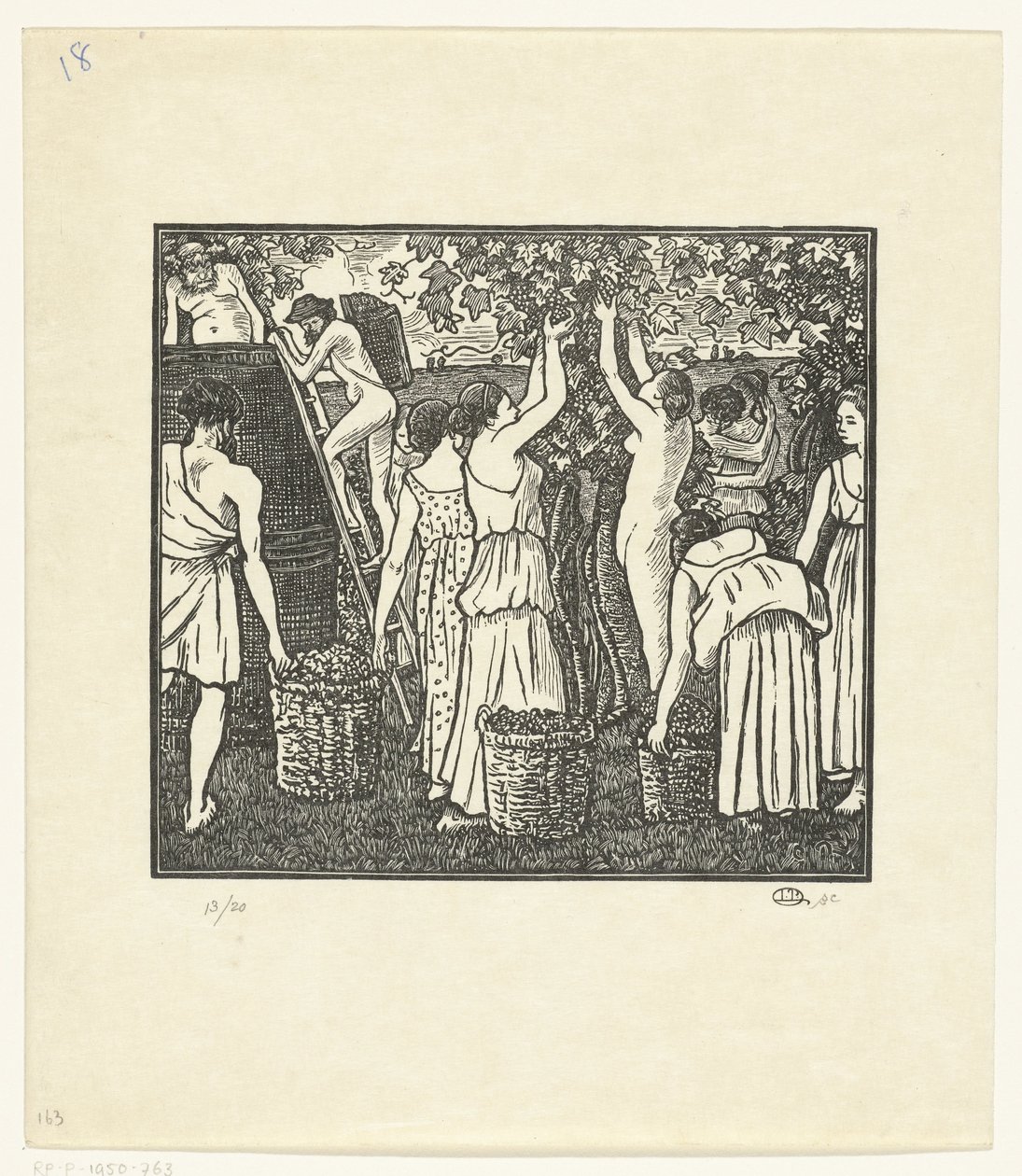 De wijnoogst door Lucien Pissarro
