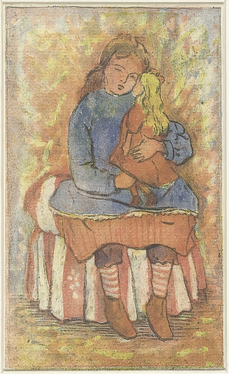Meisje met pop door Lucien Pissarro
