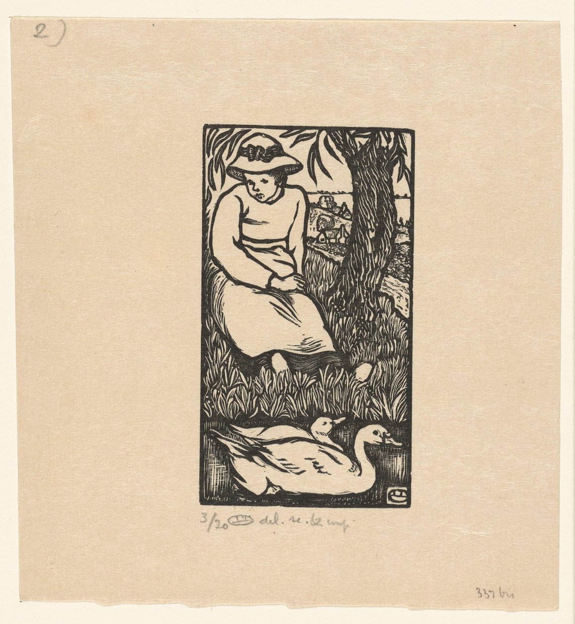 Meisje en twee eenden door Lucien Pissarro