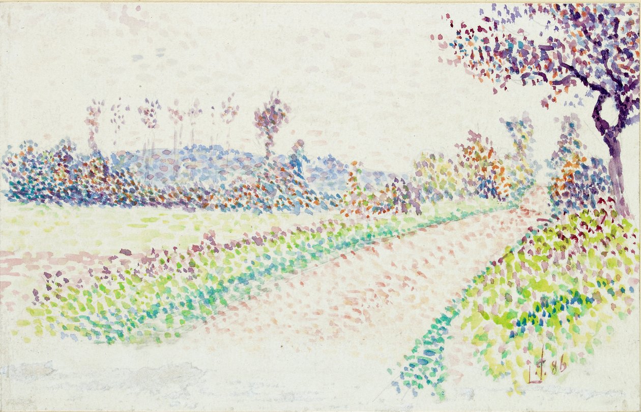 Weg bij Eragny, 1886 door Lucien Pissarro