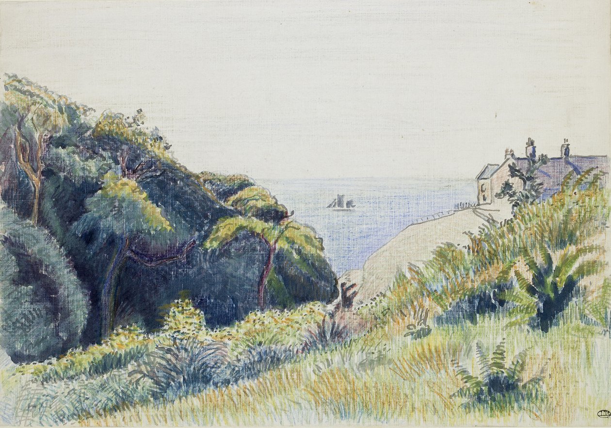 Het kustwachtershuis, Ecclesbourne, 1918 door Lucien Pissarro
