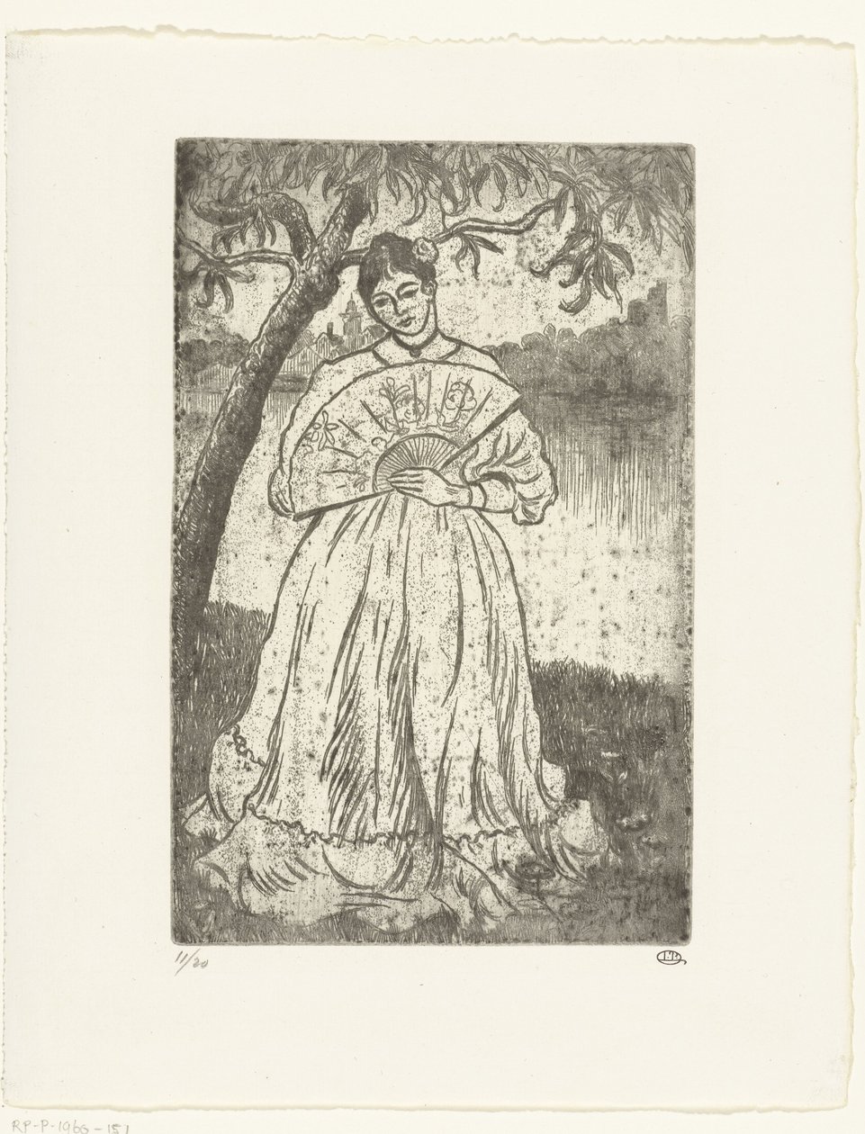 Vrouw met waaier door Lucien Pissarro