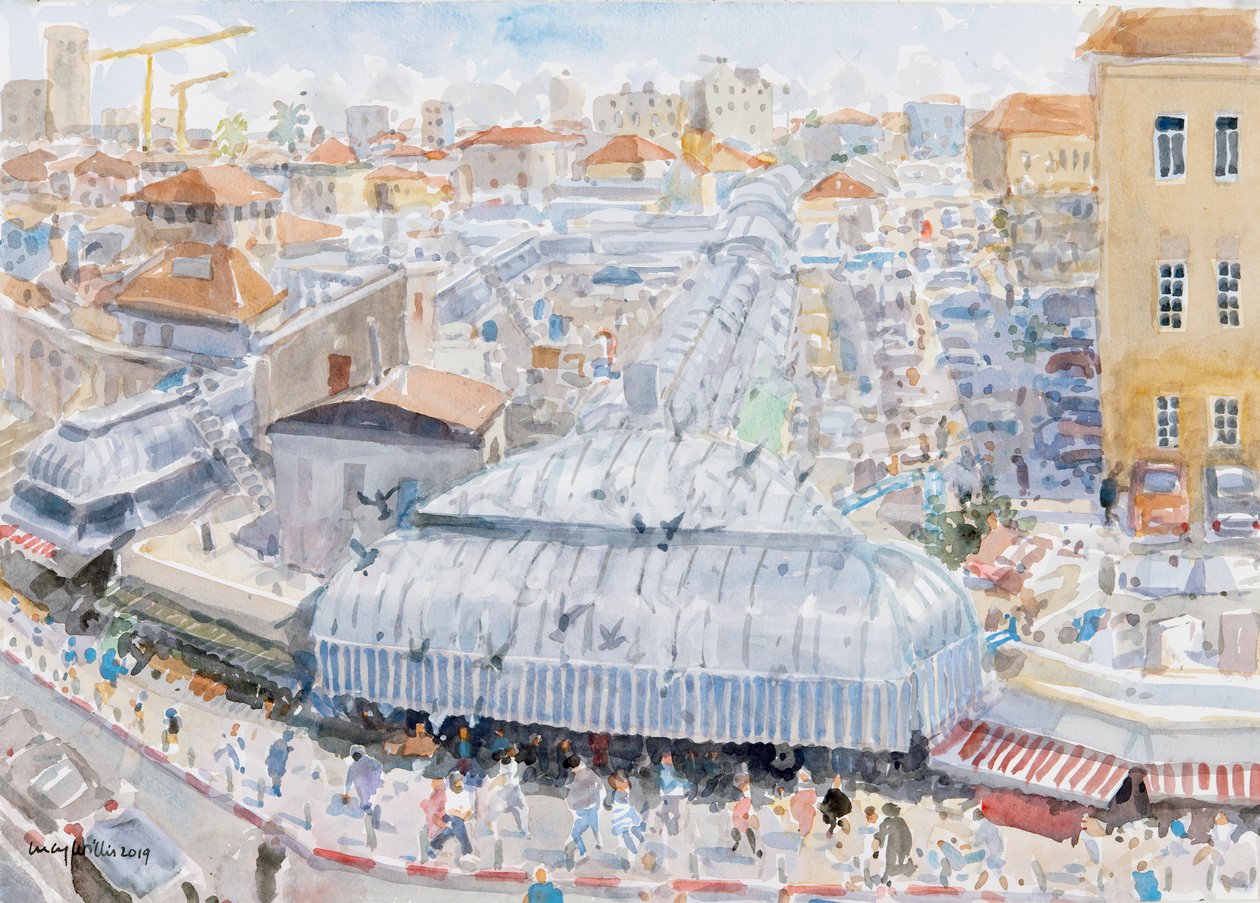 Uitzicht vanaf het balkon, Mahane Yehuda, Jeruzalem door Lucy Willis