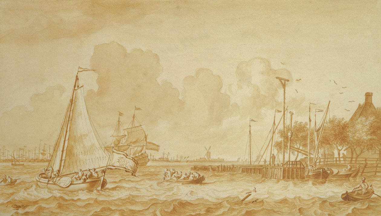 Op de Y, nabij Amsterdam, 1680 door Ludolf Backhuysen