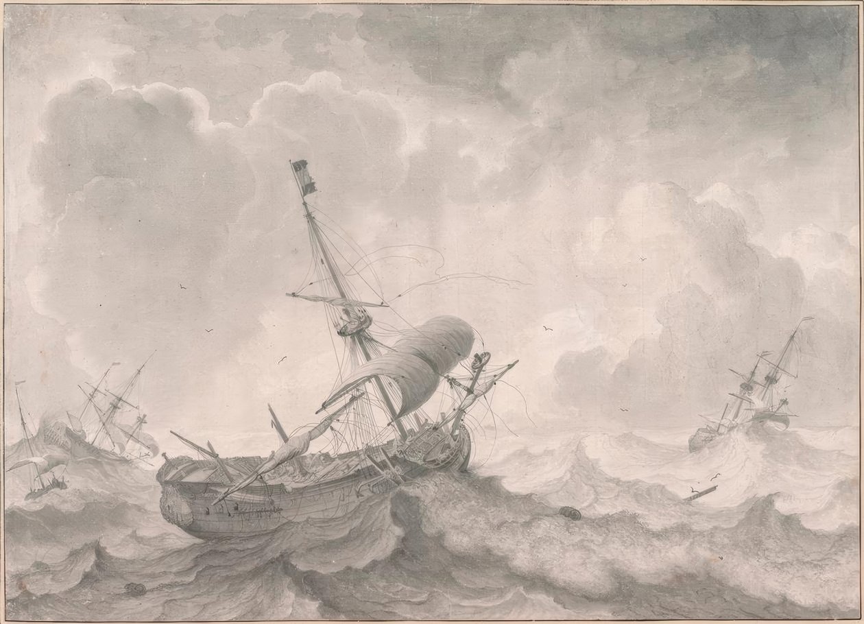 L. Backhuysen, Schepen op een stormachtige zee door Ludolf Backhuysen