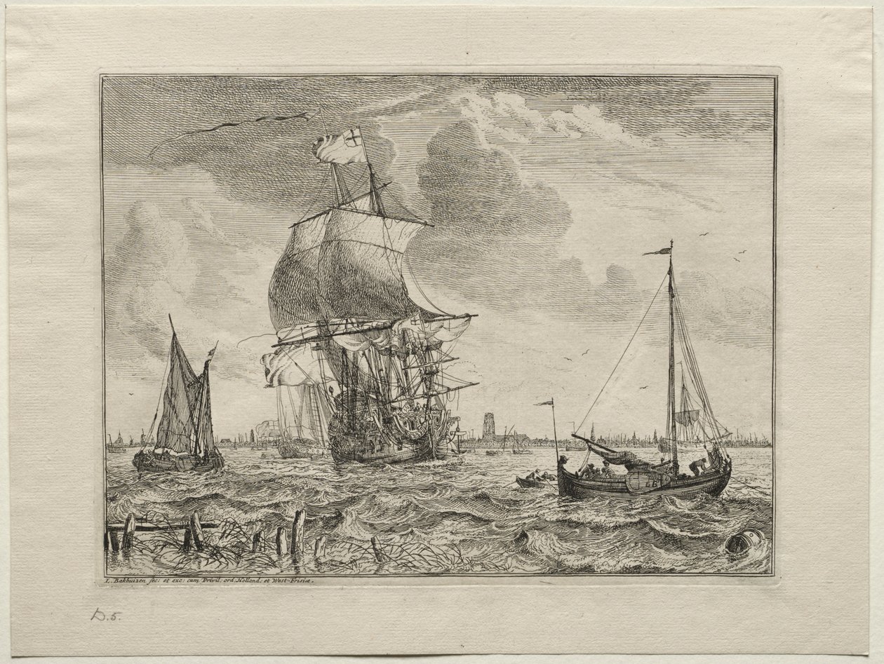 Mariene Scene met Amsterdam in de Verte, 1701 door Ludolf Backhuysen