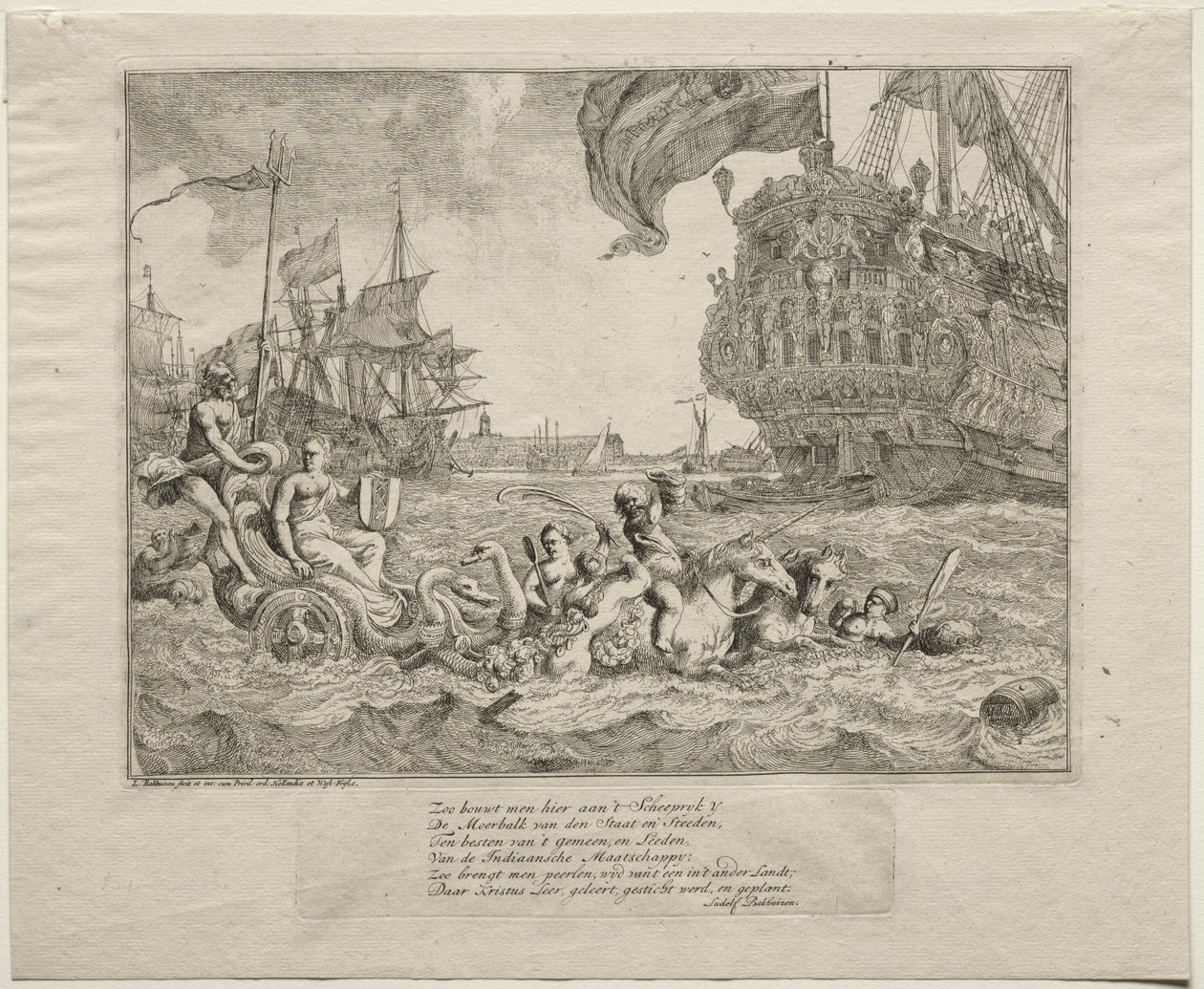 De personificatie van Amsterdam rijdend in Neptunus