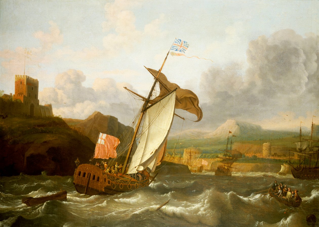 Een Engelse jacht zeilt naar Plymouth, laat 17e eeuw door Ludolf Bakhuizen