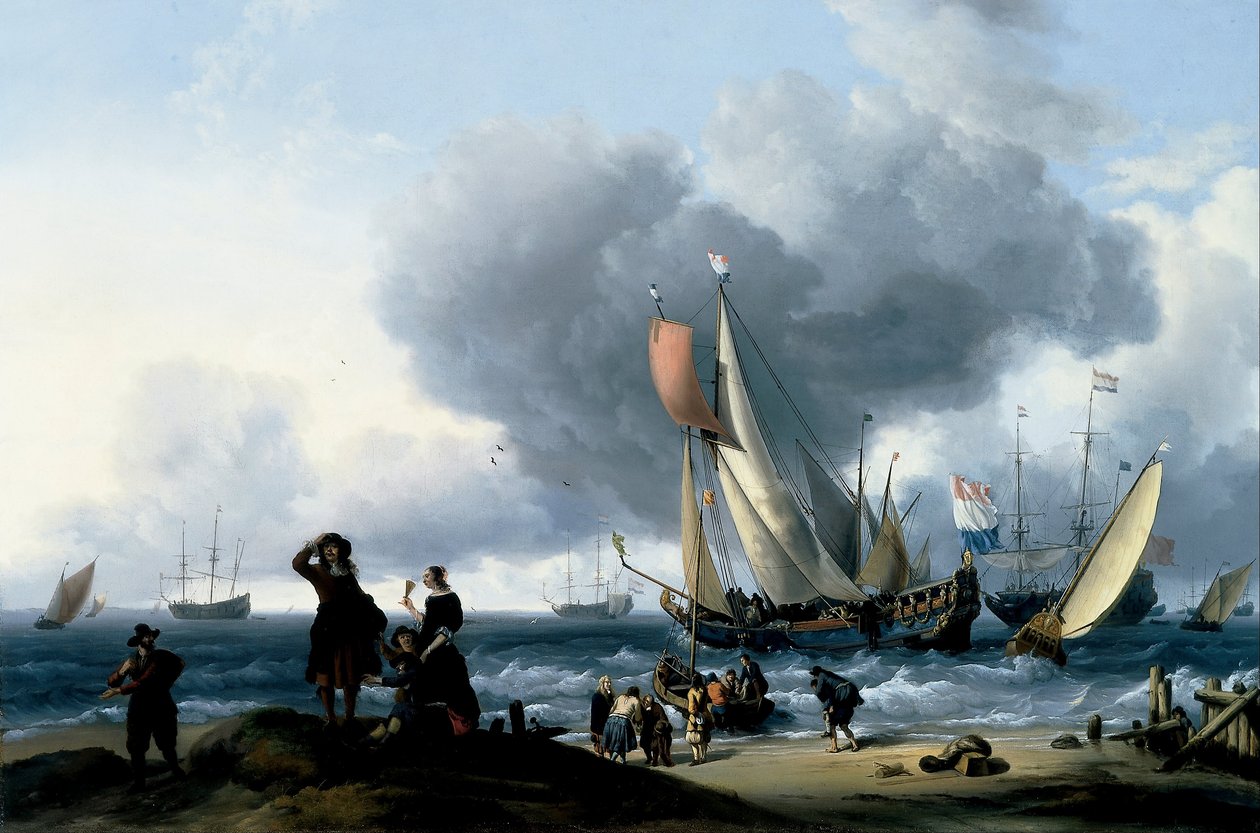 Nederlanders aan boord van een jacht door Ludolf Bakhuizen