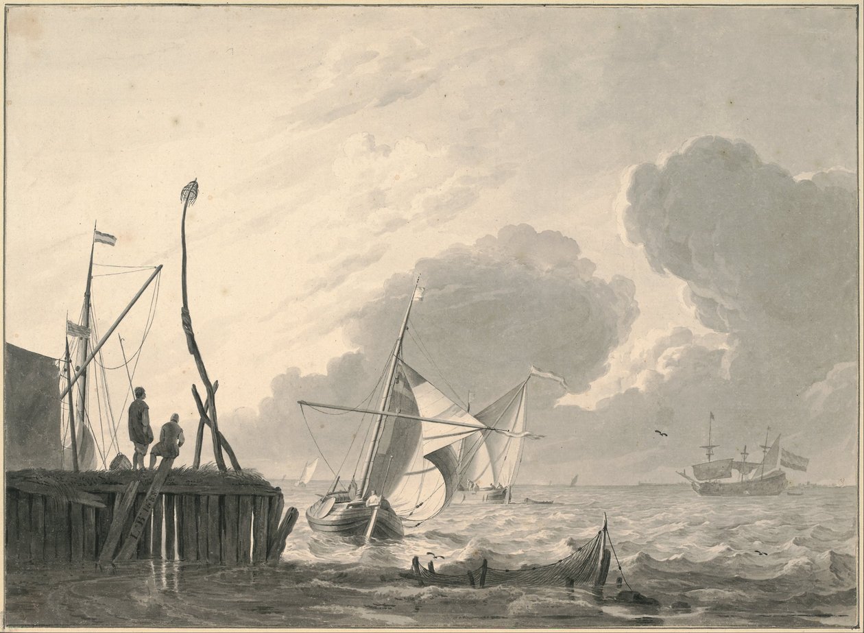 Haven aan Zee in Opkomend Onweer door Ludolf Bakhuizen