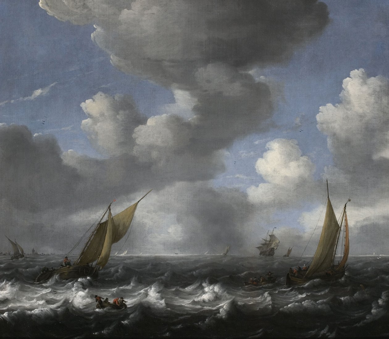 Zeegezicht met vissersboten door Ludolf Bakhuizen