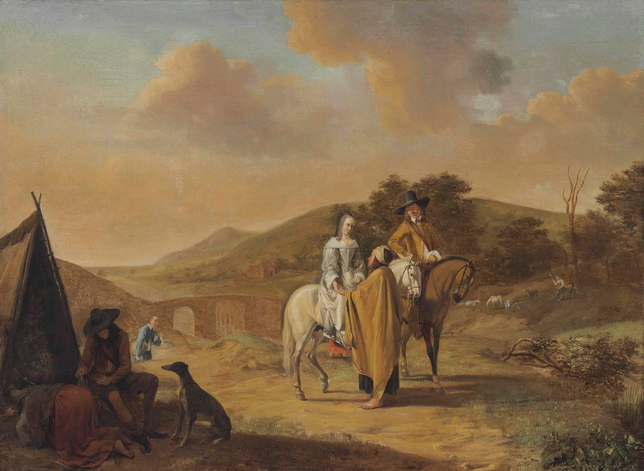 Duits: Groot landschap met waarzegster De waarzegster door Ludolf de Jongh