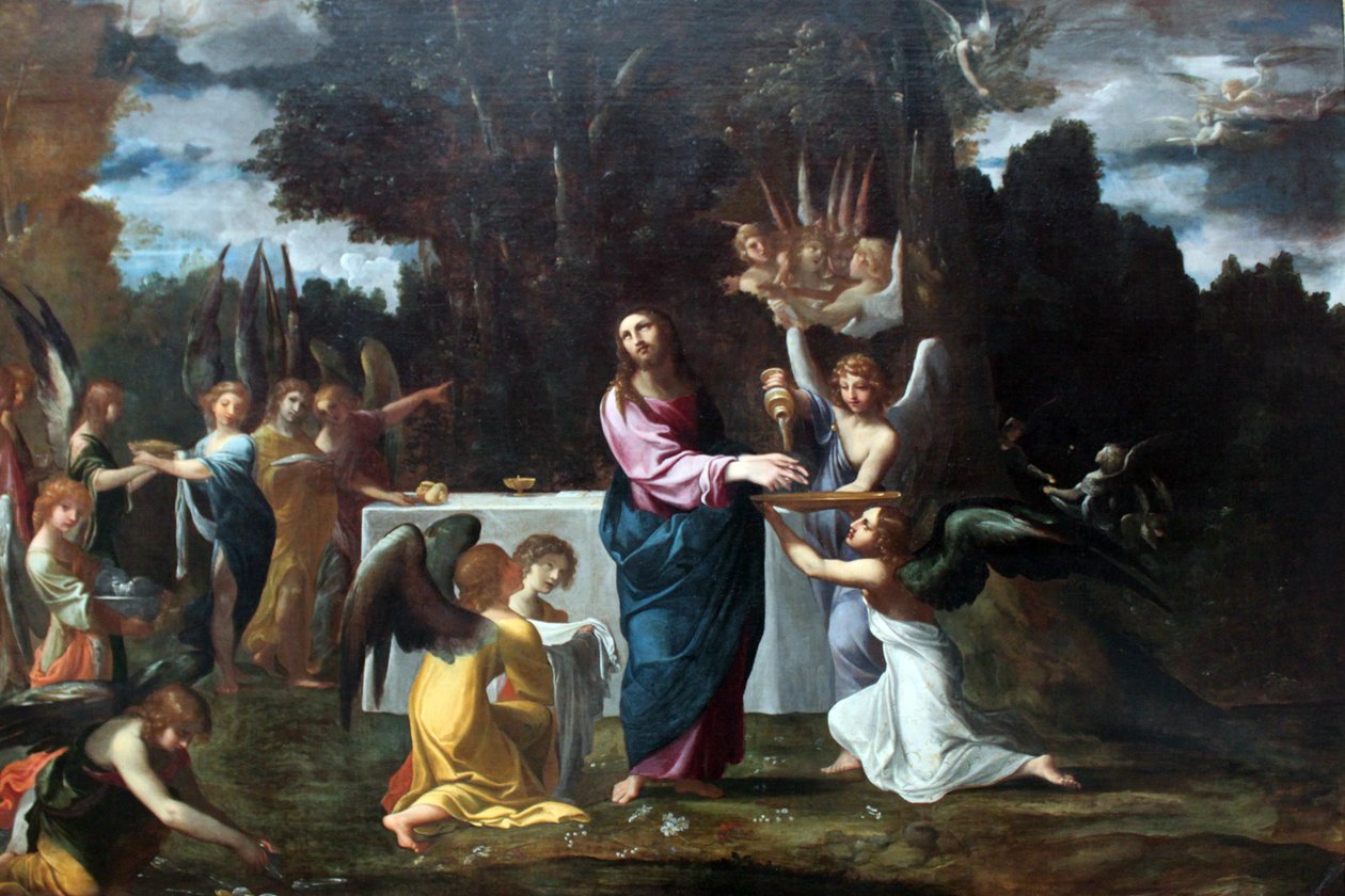 Jezus in de woestijn, bediend door engelen door Ludovico Carracci
