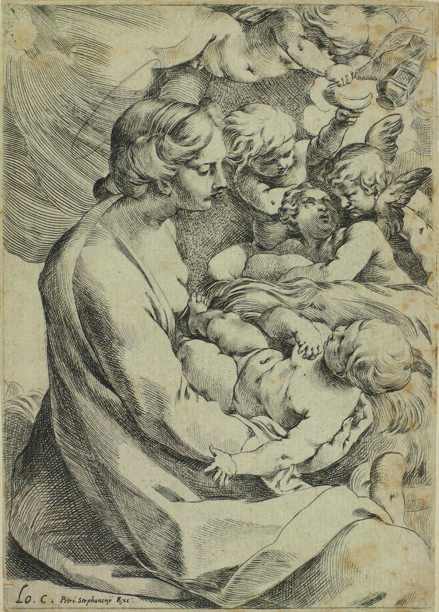 Maagd en kind omringd door engelen door Ludovico Carracci