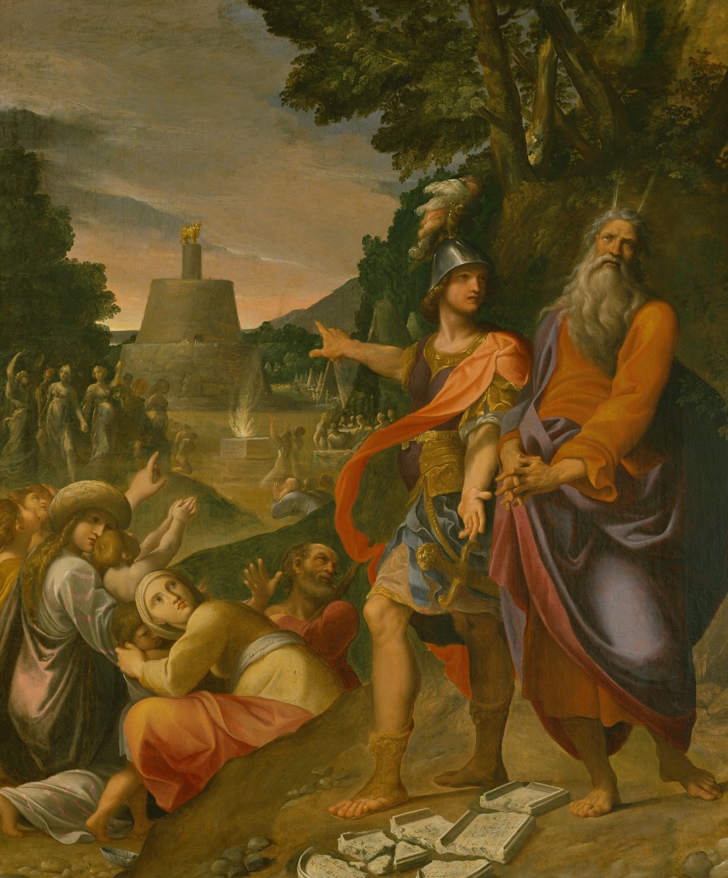 Mozes breekt de tafelen van de wet door Ludovico Carracci