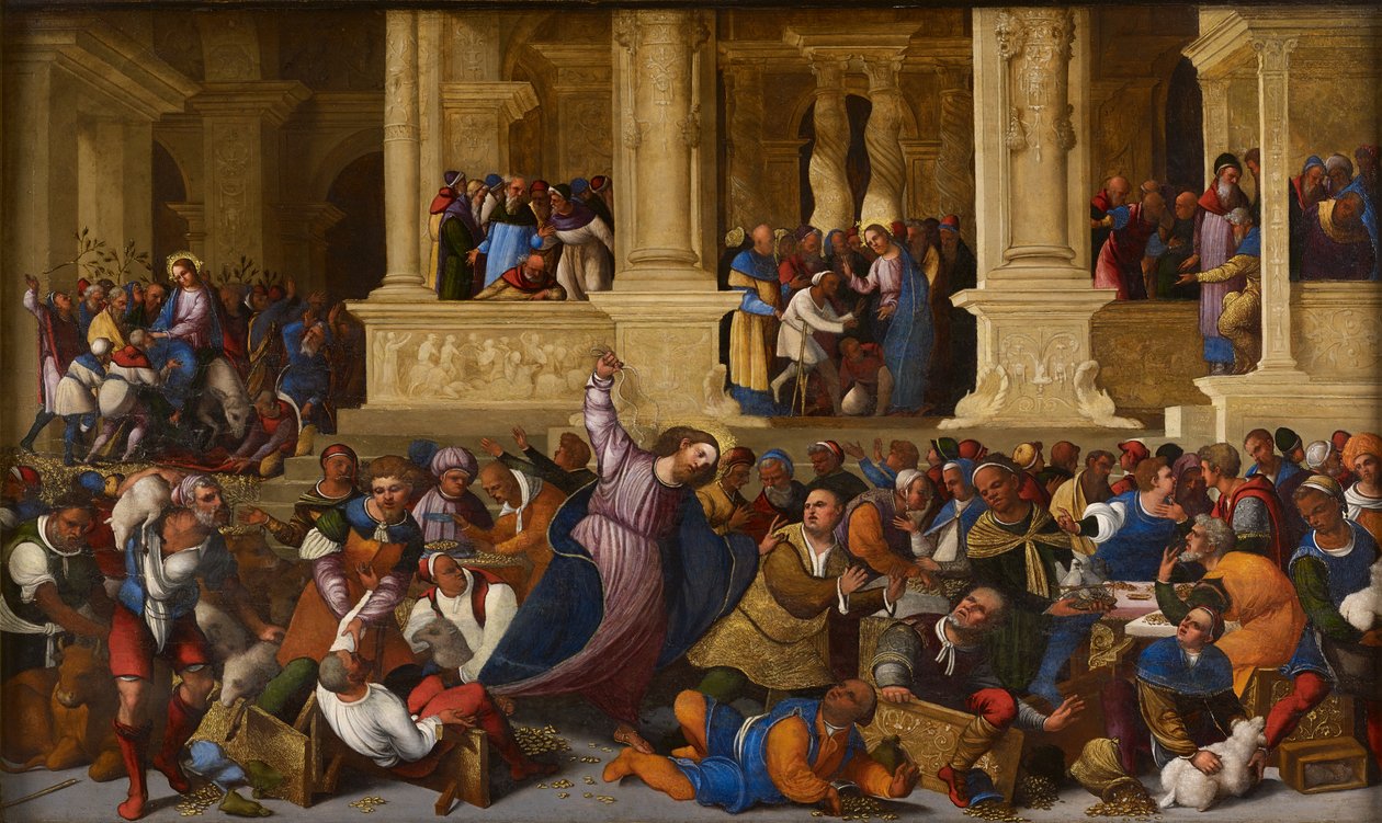 Christus verdrijft de geldwisselaars uit de tempel door Ludovico Mazzolino