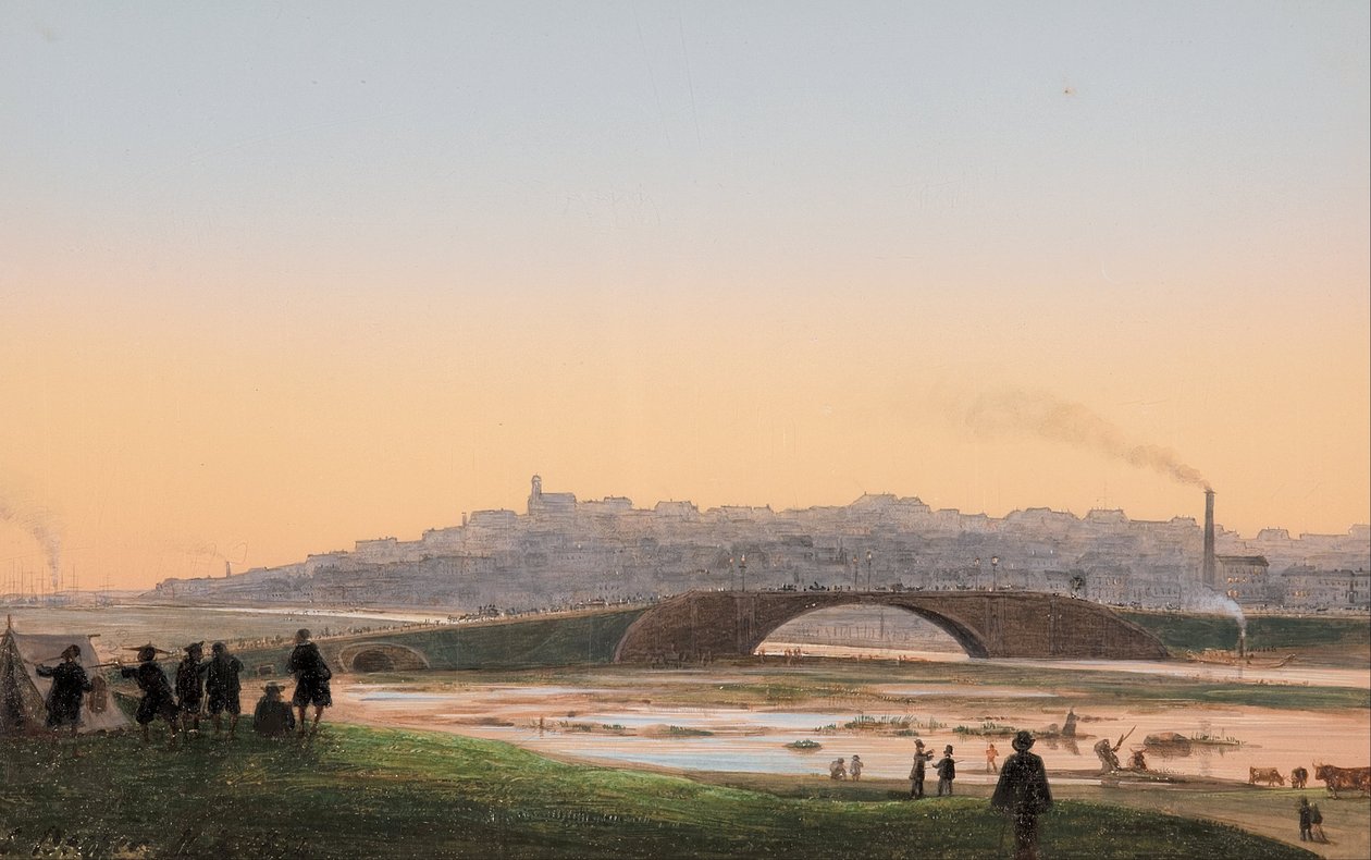 Melbourne vanaf de overkant van de Yarra door Ludwig Becker