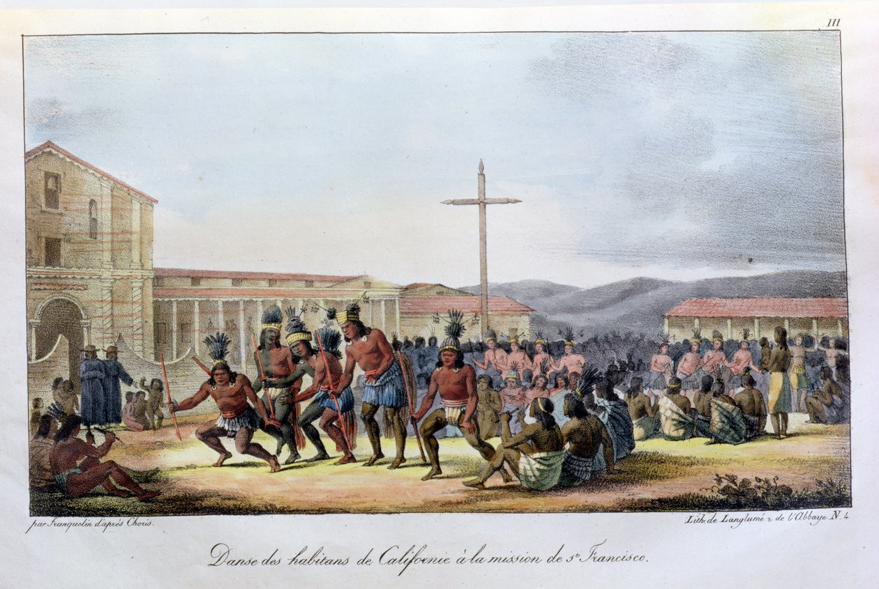 Rituele dans van de inboorlingen van Californië, bij de missie van San Francisco, uit 