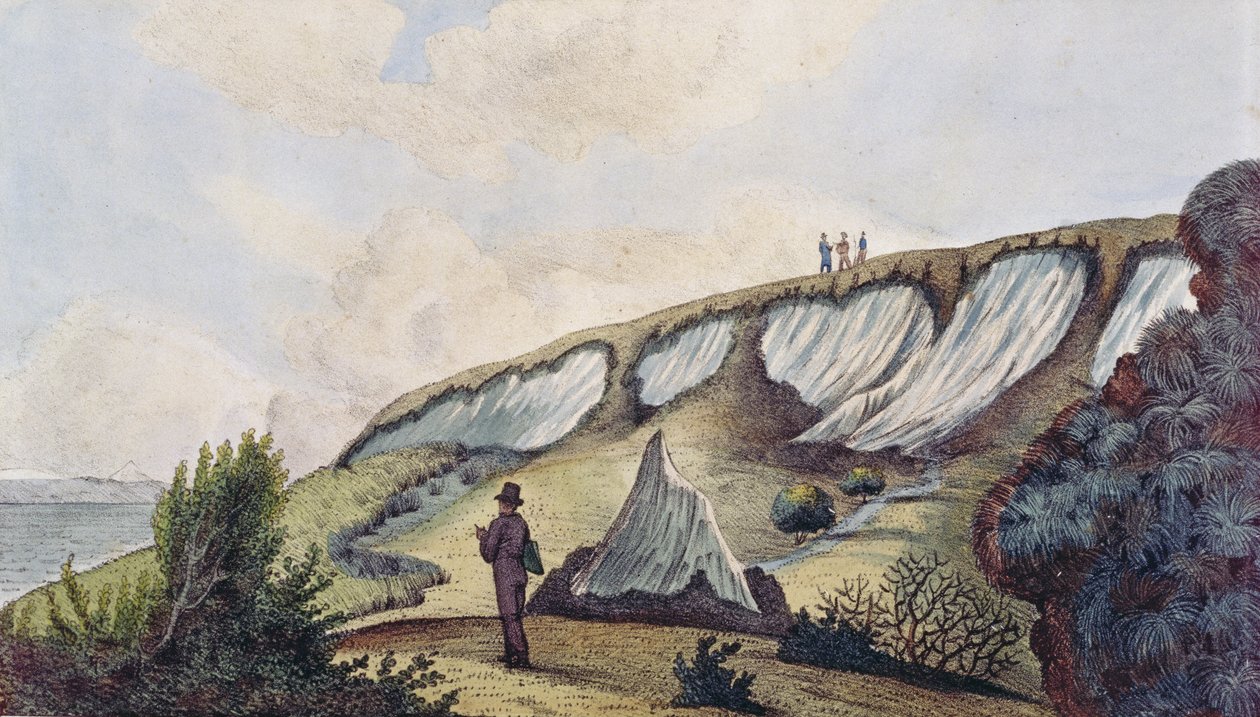 Uitzicht op de gletsjers van de Golf van Kotzebue, Kamtsjatka, uit 