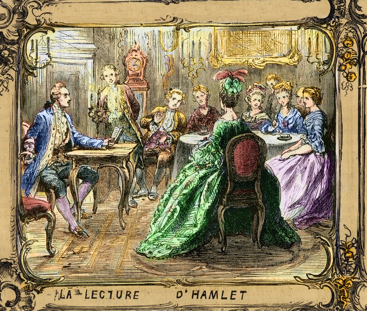 Het lezen van Hamlet (Shakespeare) - Johann Wolfgang von Goethe in Straatsburg 1770 - gravure naar Ludwig Pietsch (1824-1911) door Ludwig (after) Pietsch