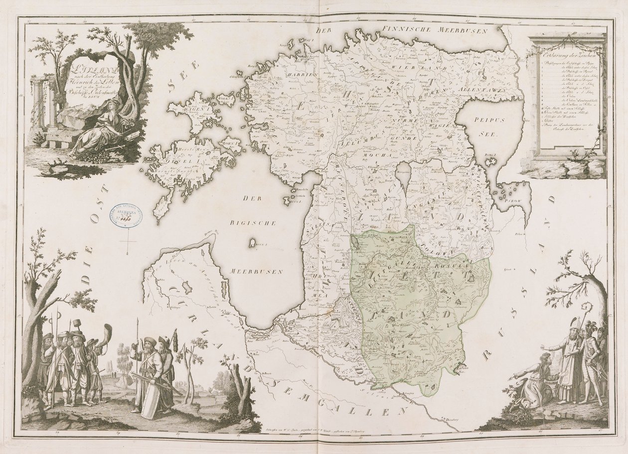 Algemene kaart van Estland en Letland. Atlas de la Livonie, 1798 door Ludwig August von Mellin