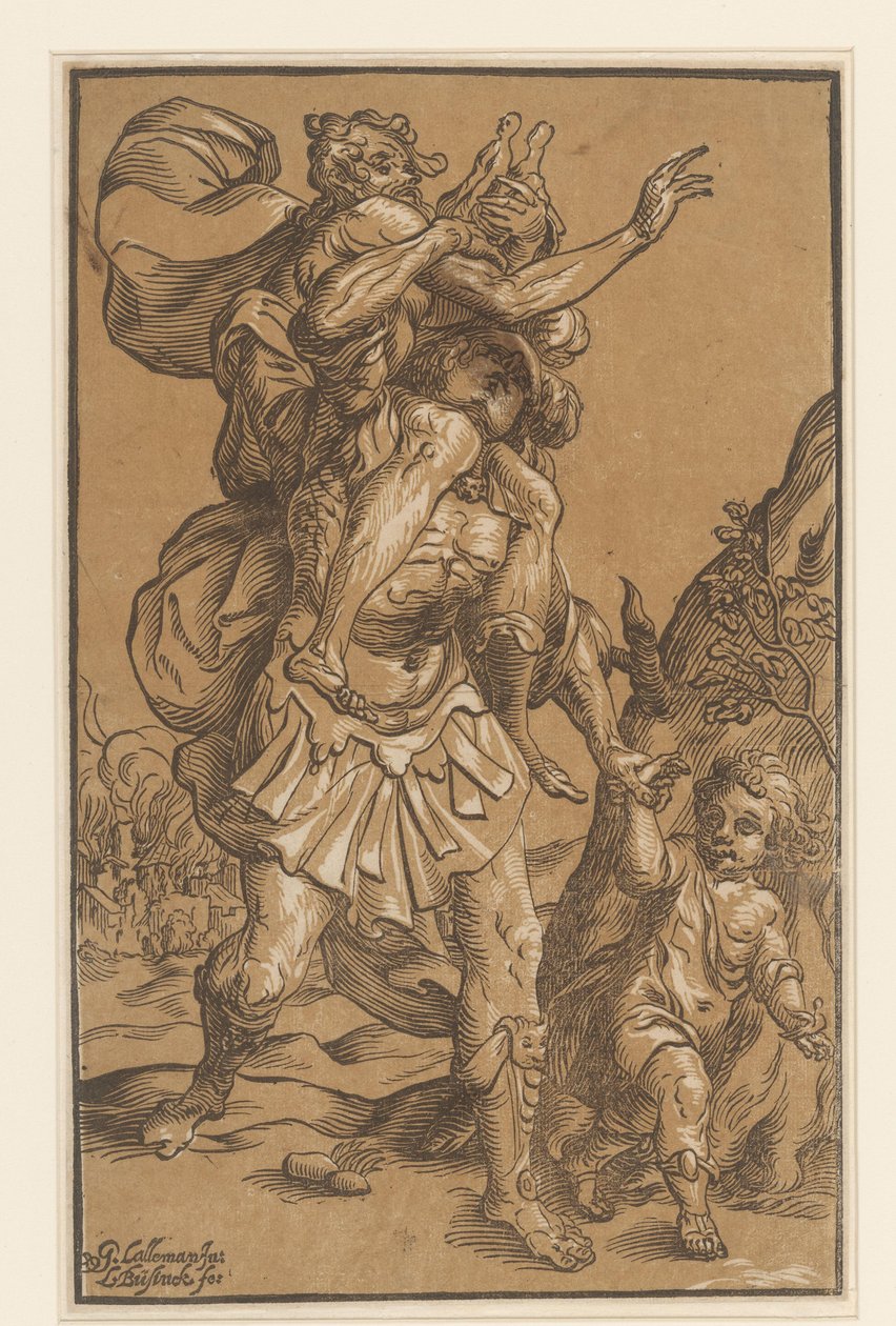 Aeneas draagt zijn vader uit Troje door Ludwig Businck