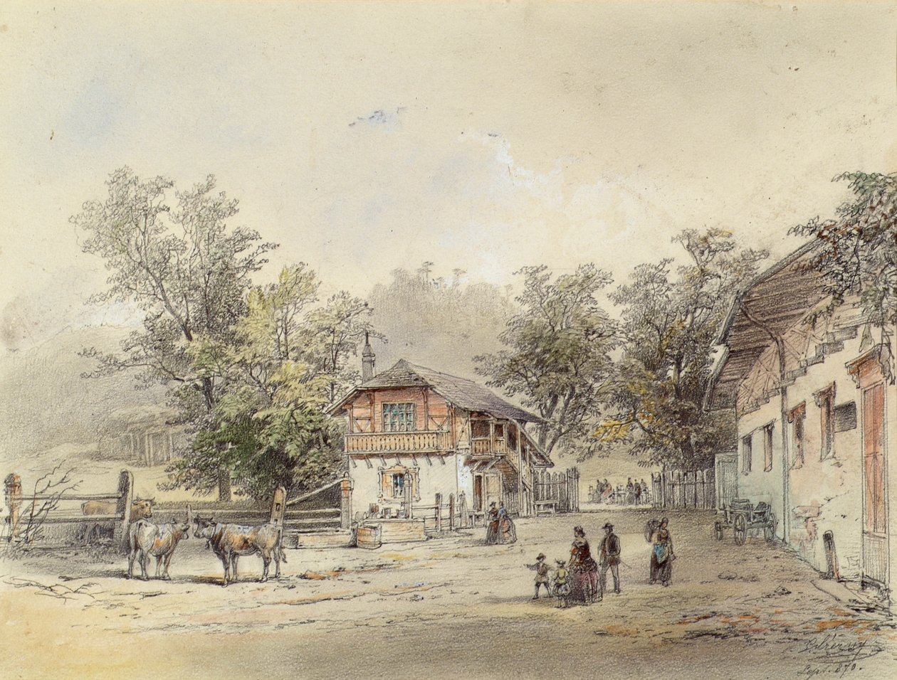 De boerderij in de Vorderbrühl bij Wenen door Ludwig Czerny