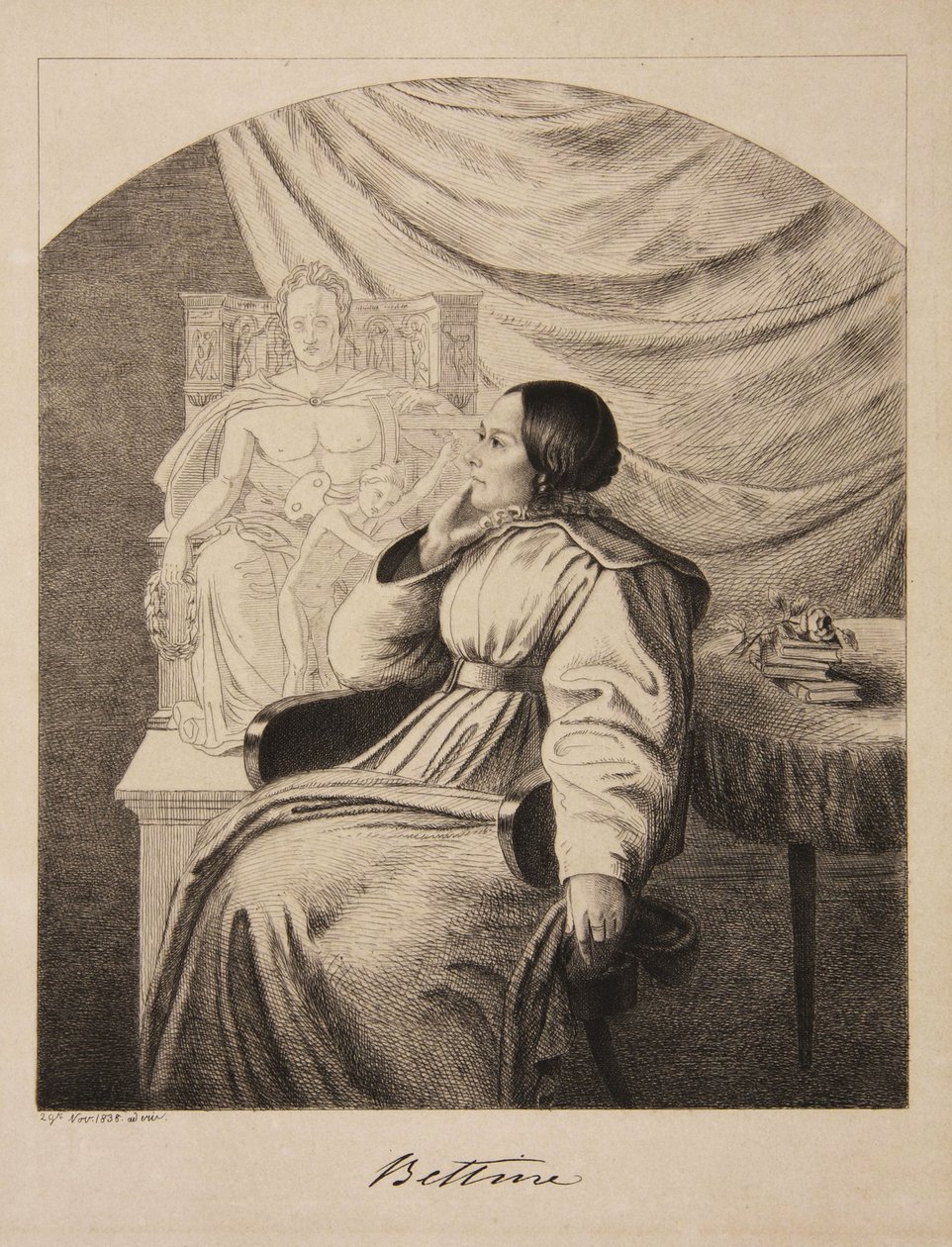 Portret van de schrijfster Bettine von Arnim 1785-1859, née Brentano, 1838 door Ludwig Emil Grimm