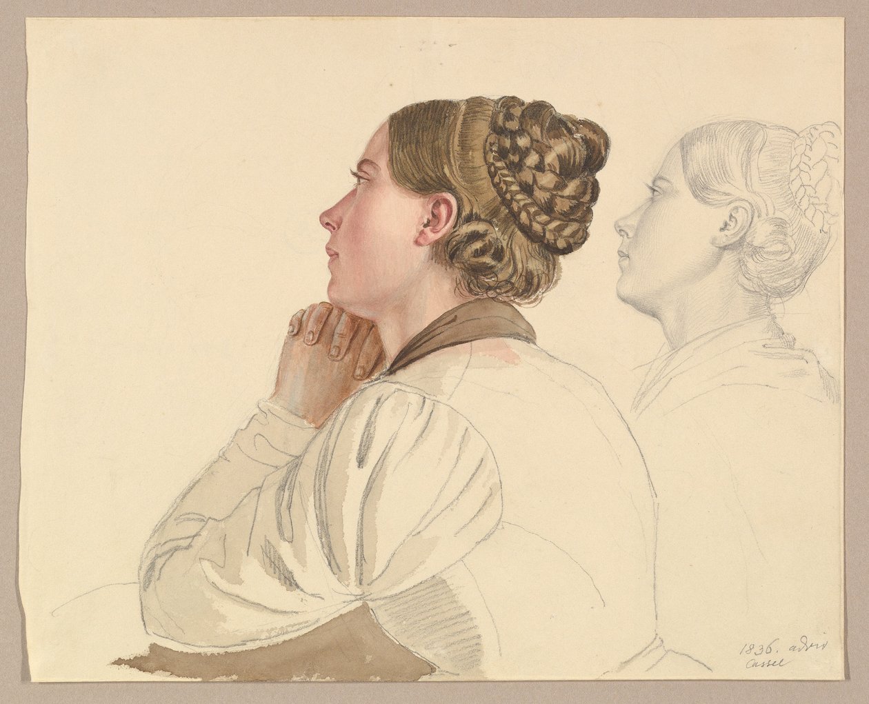 Studies van een biddende vrouw door Ludwig Emil Grimm