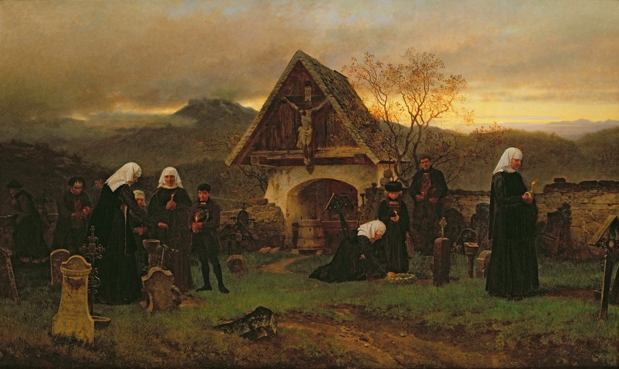 Allerzielen op het kerkhof door Ludwig Friedrich Wilhelm Riefstahl
