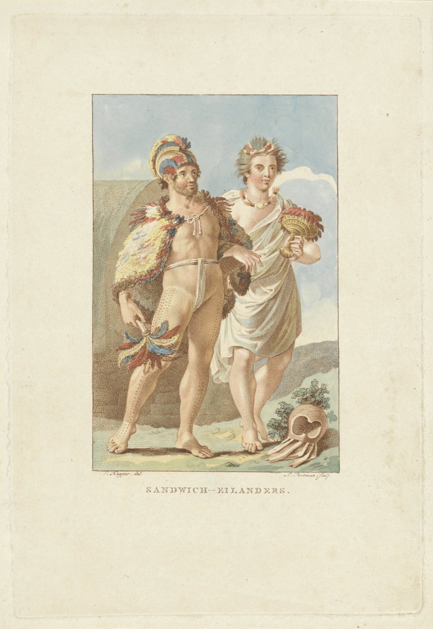 Bewoners van de Sandwicheilanden (Hawaii) door Ludwig Gottlieb Portman