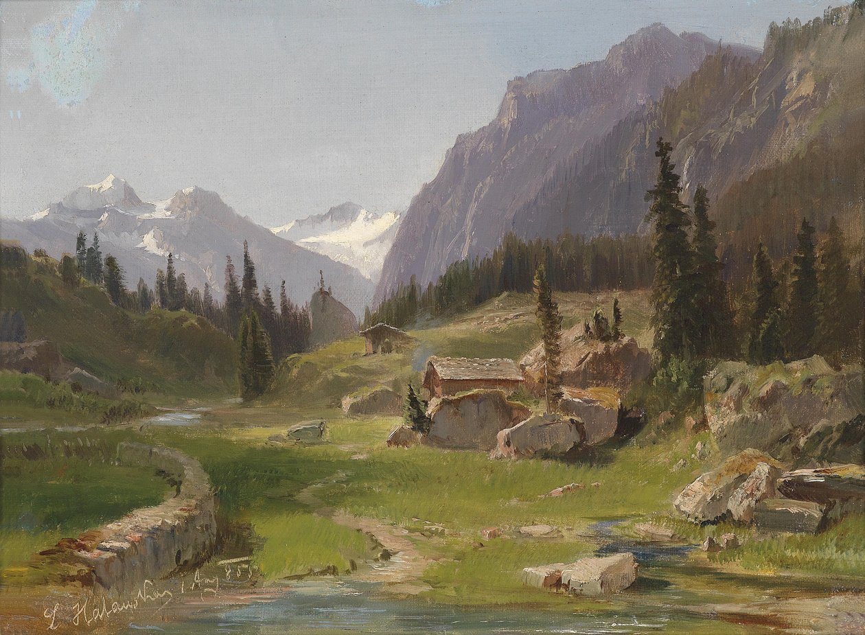 Idyllisch berglandschap door Ludwig Halauska