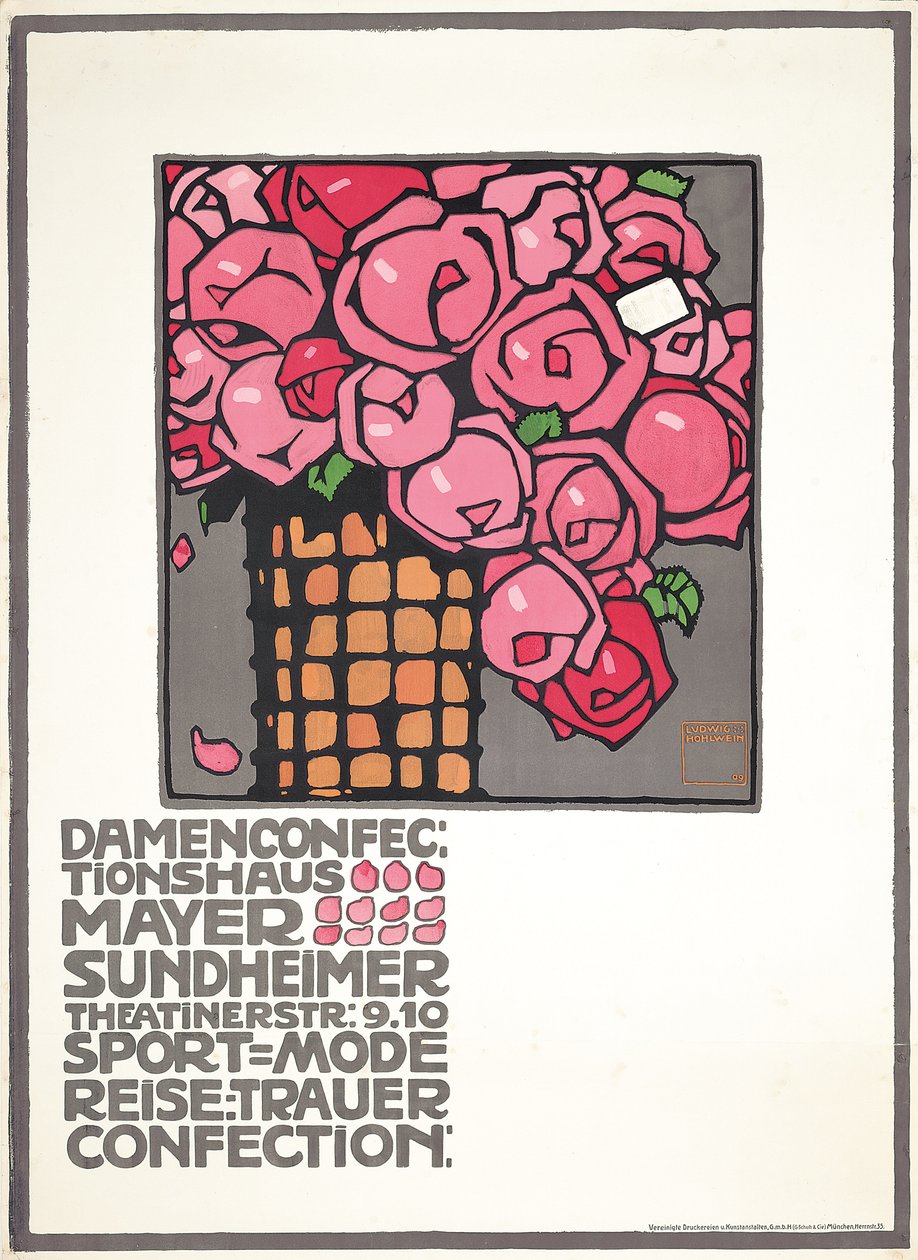 Poster voor de dameswinkel Mayer Sundheimer door Ludwig Hohlwein
