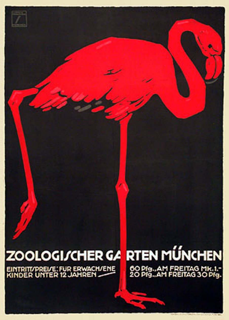 Zoo Poster met een rode flamingo door Ludwig Hohlwein