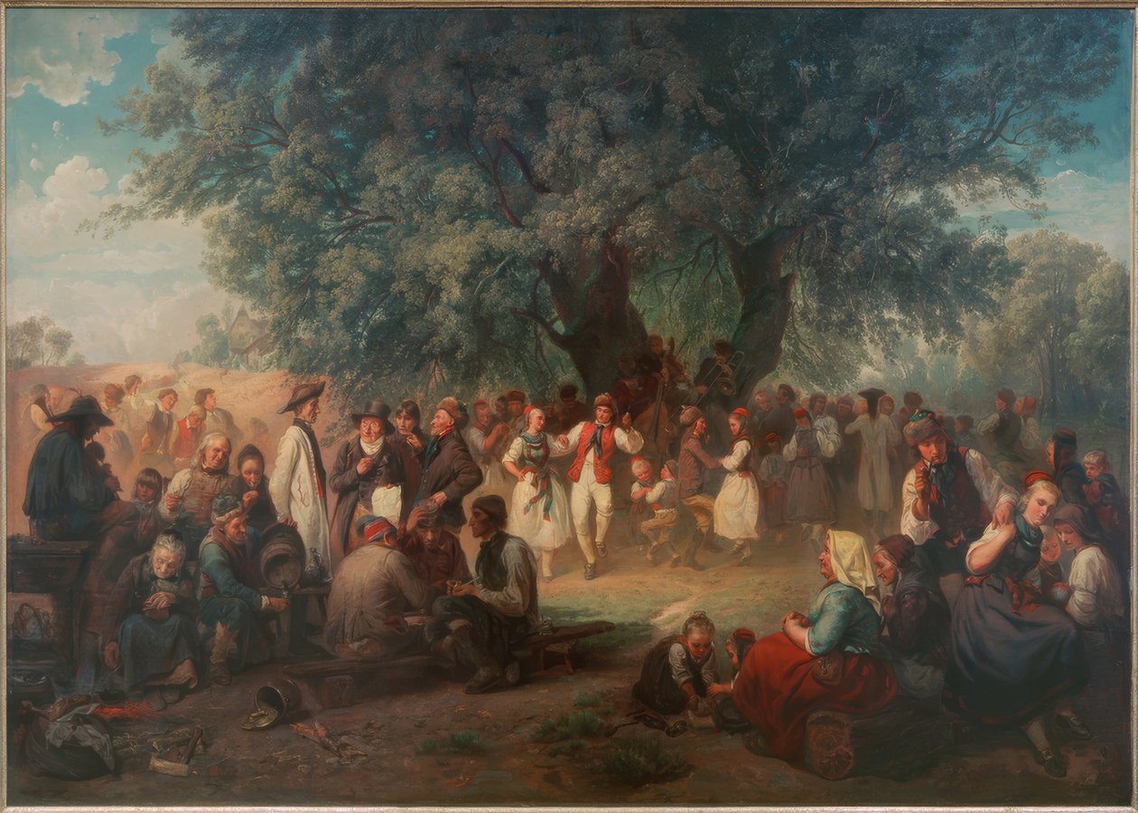 Dorpsdans onder de linde door Ludwig Knaus