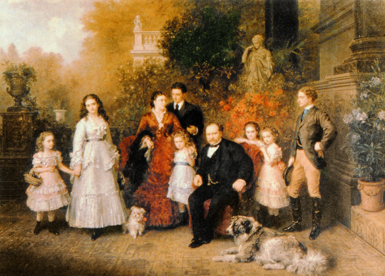 Familie van de zakenman B. H. Strousberg door Ludwig Knaus